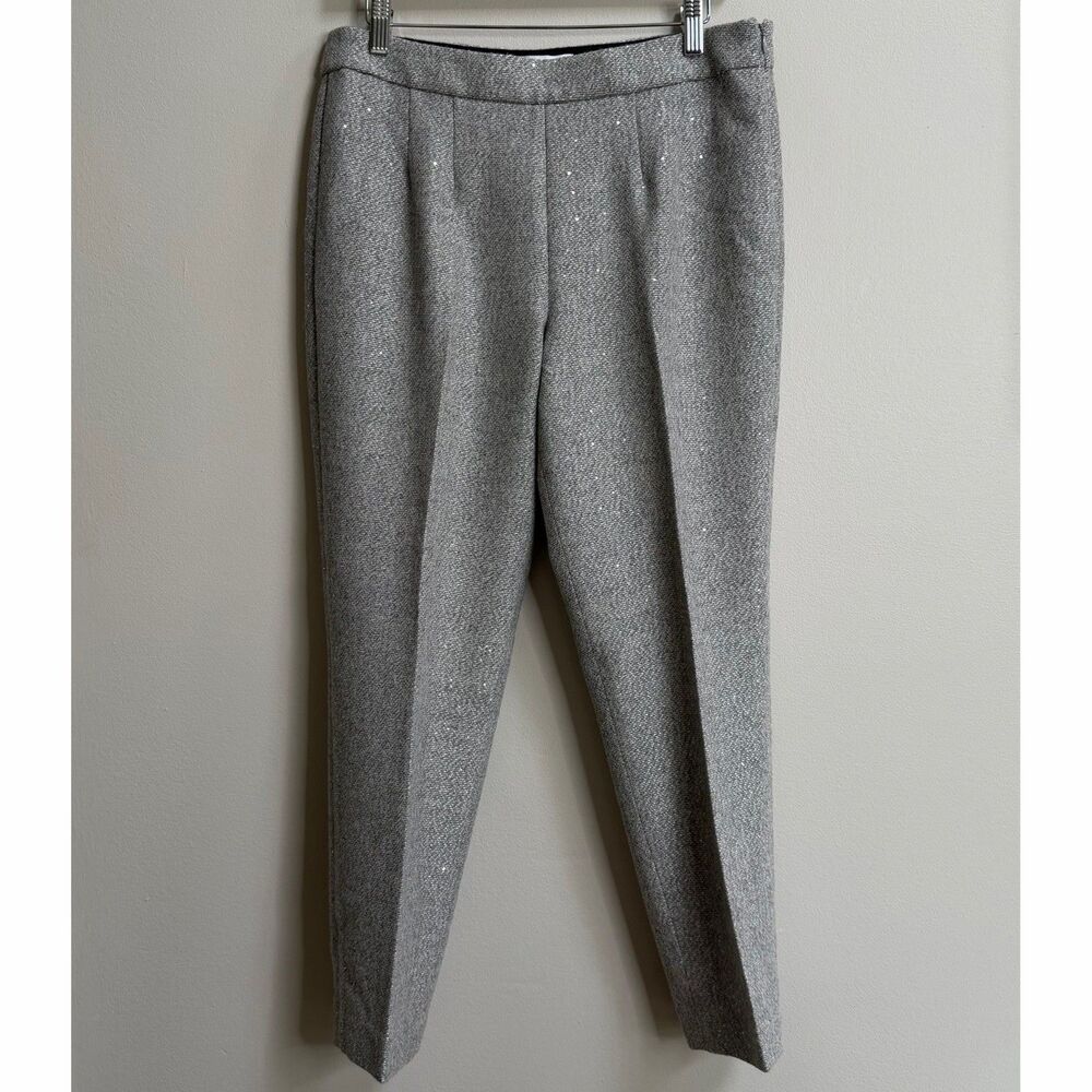 RSVP By Talbots Grey Holiday Sequin Embellished Sparkle Tweed Pants 10 Petite
